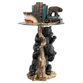 Willie Black Bear Holding Glass Coffee End Table, 22 inch:  