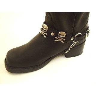  Biker Boots Boot Chains: Black Leather, 2 Steel Chains 