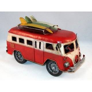  Vintage Metal Red Vw Bug Convertible Car with Surfboards 