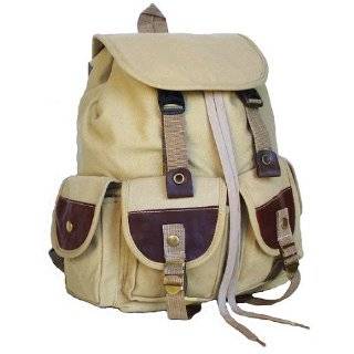 Military Inspired Stylish Backpack Canvas Bookbag Day Pack Khaki
