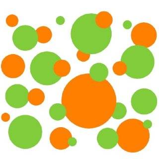 Set of 130 Lime Green and Orange Polka Dots Circles Wall Graphic Vinyl 