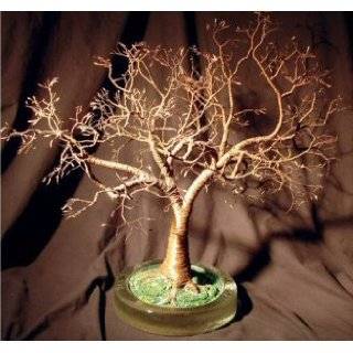 Wire Bonsai Tree Sculpture   Copper Oak With Hammered Leaves