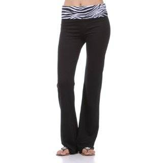 Yoga Pants w/ Black & White Zebra Print Fold Over Waist & Flared Leg S 