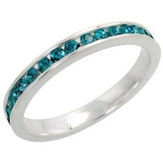   Blue Topaz Cubic Zirconia Channel Set 3mm Band Ring Size 9 Jewelry