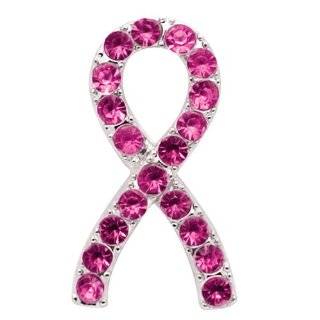 Pink Austrian Rhinestone Pink Ribbon Breast Cancer Awareness Silver 