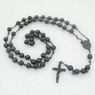 Black Rosary Beads Men Stainless Steel 8mm Bead Chain Necklace 34 
