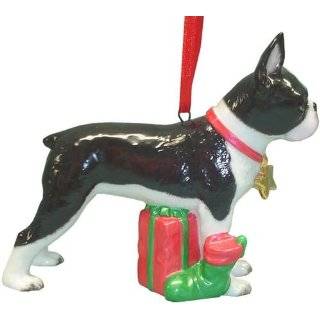  Cute Christmas Holiday Dog Boston Terrier Ornament Statue 
