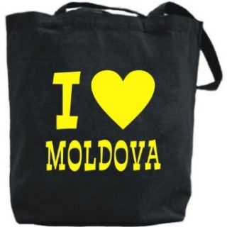 Canvas Tote Bag Black  I Love Moldova  Country: Clothing