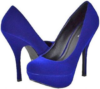 Qupid Onyx 01X Royal Blue Velvet Women Platform Pumps, 10 M US Shoes