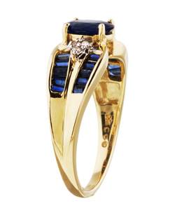 10k Yellow Gold Blue Sapphire and Diamond Ring