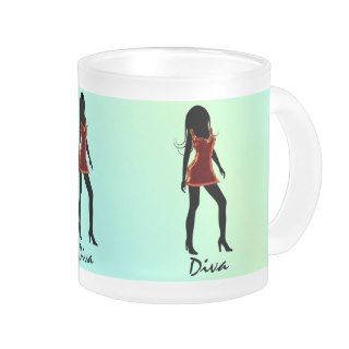 Diva Fashion Girl Red Dress Frosted Glass Mug