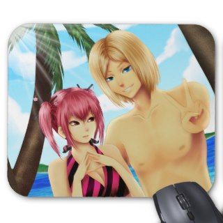 Cute anime couple on vacation mouse pads