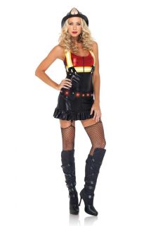 Sexy Women's Halloween Costumes Female Firefighter Lame Wet Look Dress Outfit