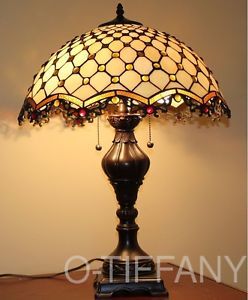 Tiffany Style Stained Glass Table Lamp "Cabachon" w 18" Shade Metal Base