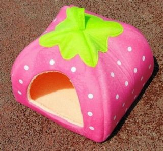 Pink L Soft Strawberry Pet Dog Cat Bed House Kennel Doggy Warm Cushion Basket