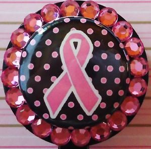 Breast Cancer Pink Ribbon Bling ID Reel Badge Holder
