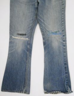 Vintage 70s Levi's Orange Tab 646 Small E Hippie Rip Repair Flared Jeans 31 D4