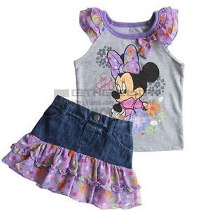 Girl Baby Minnie Mouse Top T Shirt Denim Jeans Dress Skirt Outfits Costume Sz 3T