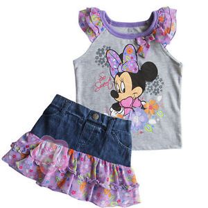 Minnie Mouse Girl Baby Top T Shirt Denim Jeans Dress Skirt Outfits Costume Sz 2T