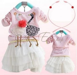 1pc Kids Baby Girls Swan Dress Knit Top Tulle Skirt Tutu Costume Outfit Sz 2 3 4