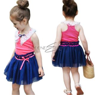 Girls Party Sleeveless Dress Lace Tulle Kids Tutu Skirt Summer Costume Sz 3 7