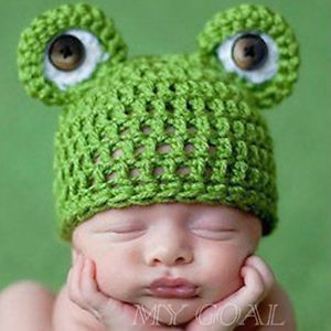 Baby Infant Newborn Handmade Crochet Knit Cap Frog Hat Costume Photograph Prop