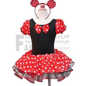 Xmas Polka Dots Minnie Mouse Baby Girl Fancy Party Costume Dress Up Gift 2T 10