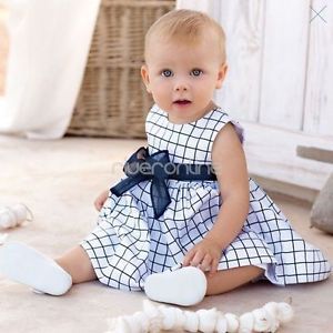1pc Outfit Baby Girl Kid Infant Cotton Top Plaids Dress Clothes Skirt Sz 18 24M
