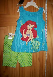 New Disney Princess Baby Clothes 24M Little Mermaid Short Set Girl 2 PC Outfit