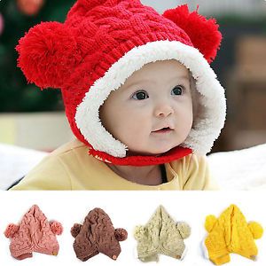 1pcs Cute Kid Baby Dual Balls Girl Boys Knitting Wool Keep Warm Beanie Cap Hat