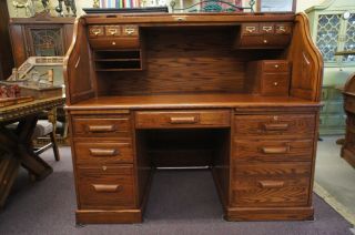 Vintage Winners Only Solid Oak Wood Roll Top Computer Desk