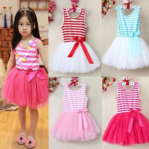 Baby Girls Princess Sundress Skirt Kids Stripe Tutu Puffy Dress Clothes 2 7Year