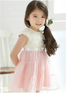 1pc Baby Girls Kid Toddler Pink White Lace Rose Flower Party Dress Skirt Clothes