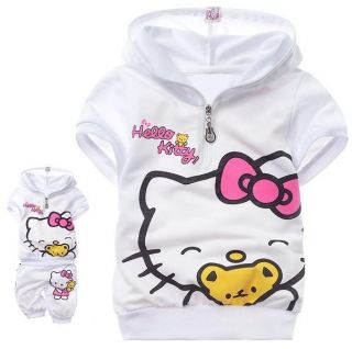 Hot New Baby Kids Girls T Shirt Short Pants Set Clothes Costume Pink "Kitty"
