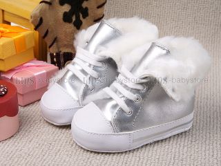 New Toddler Baby Girl Boy Smart Silver Fur Boots Shoes UK Size 1 2 3 A920