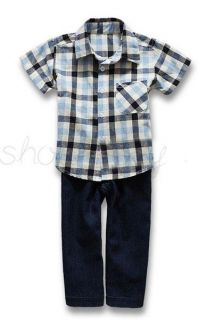 A2471 Boys Kids Baby Clothes Set Overalls 2pcs Outfit Shirt Top Pants S0 3Y