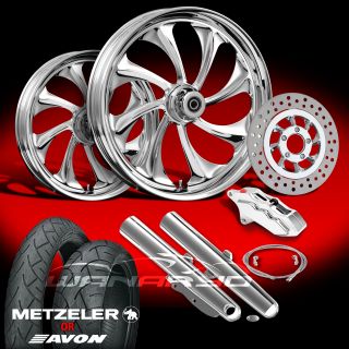 Twisted Chrome 21" Wheels Tires Single Disk Kit for 2000 08 Harley Touring