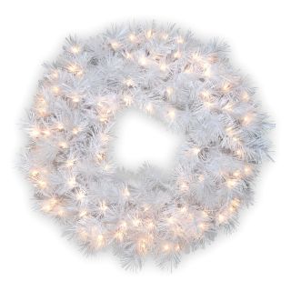 30 in. Wispy Willow Grande White Pre Lit Christmas Wreath with Silver Glitter   Christmas Wreaths