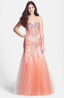 Sean Collection Sequin & Tulle Strapless Gown