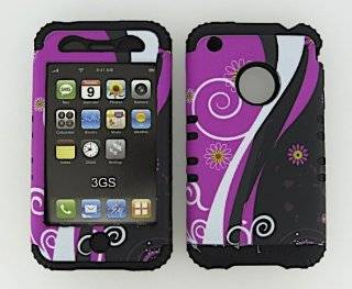 3 IN 1 HYBRID SILICONE COVER FOR APPLE IPHONE 3G 3GS HARD CASE SOFT BLACK RUBBER SKIN FLOWERS BK TE267 KOOL KASE ROCKER CELL PHONE ACCESSORY EXCLUSIVE BY MANDMWIRELESS: Cell Phones & Accessories