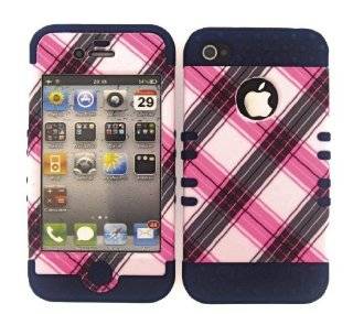 3 IN 1 HYBRID SILICONE COVER FOR APPLE IPHONE 4 4S HARD CASE SOFT DARK BLUE RUBBER SKIN PINK BLACK PLAID DB TE273 KOOL KASE ROCKER CELL PHONE ACCESSORY EXCLUSIVE BY MANDMWIRELESS: Cell Phones & Accessories