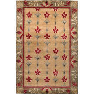 Hand knotted Beige/red Floral Bordered Larkhall Mushroom Wool Rug (8 X 11)