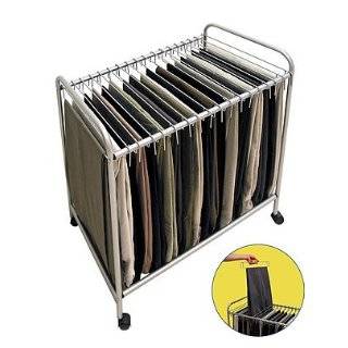 Wheeled steel rolling pants and necktie closet trolley  