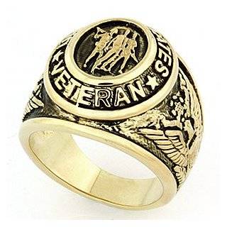 Military Ring   Mens United America Veteran Ring Antique Gold Tone