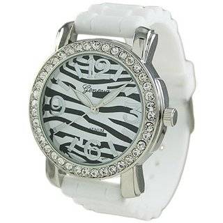   Mens & Womens White Zebra Silicone Crystal Large Face Watch Watches