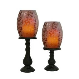 Flameless Candles with Glass Hurricane Lamps   Set of 2 Cranberry