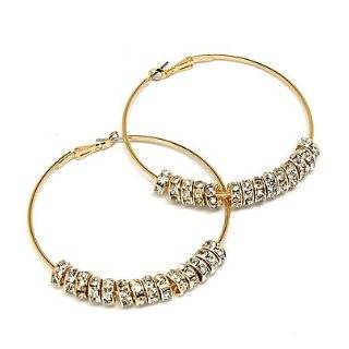  G by GUESS Large Gold Rhinestone Hoop Earrings, GOLD 