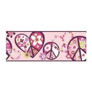   PW3917B Girl Power 2 Peace Sign Border, Pink Background / Burgundy