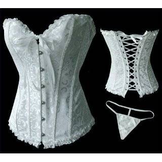 White Flower Tapestry Brocade Corset With White Lace